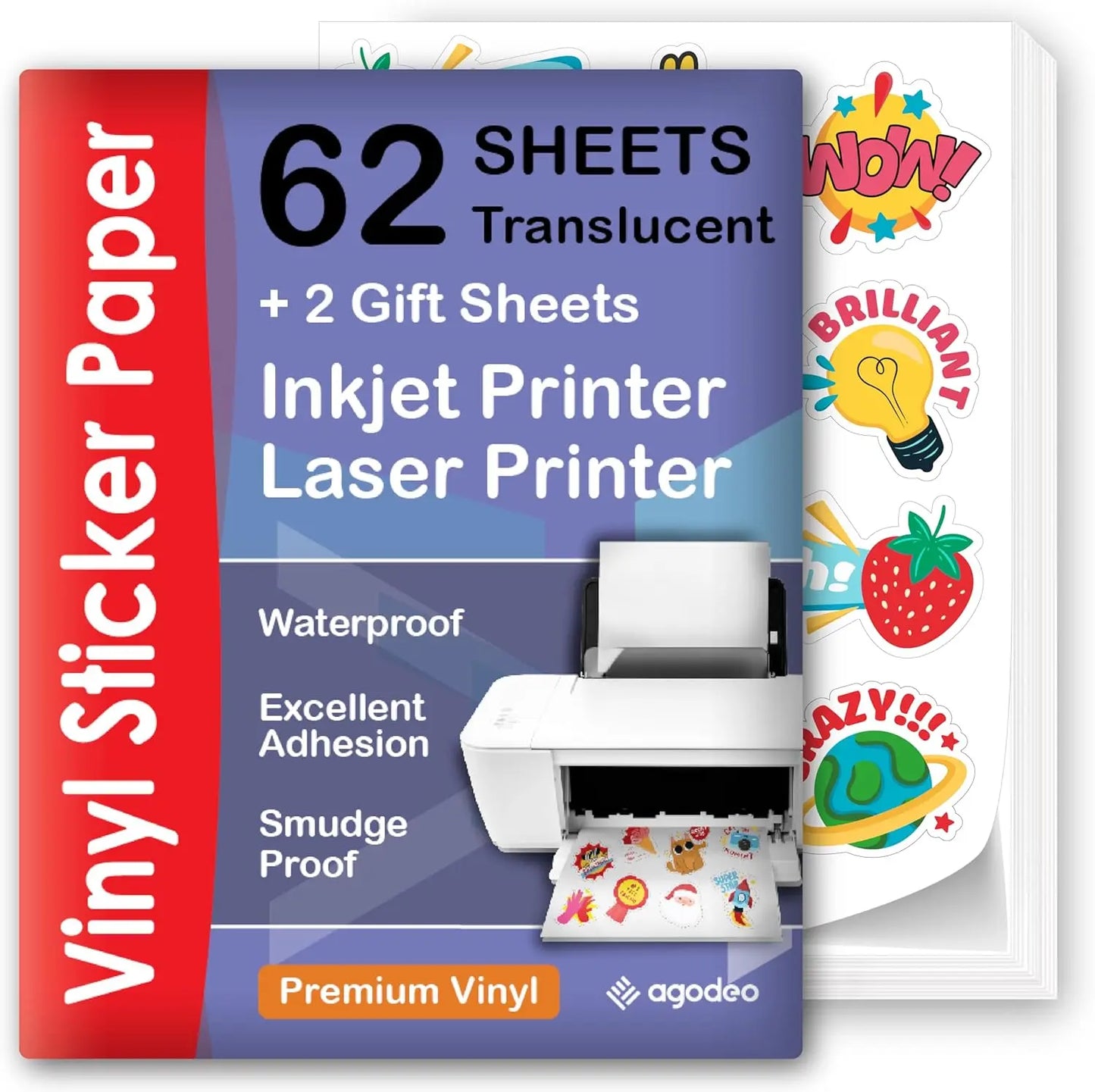 Premium Printable Vinyl Sticker Paper for Inkjet Printer - Translucent - US Letter Size