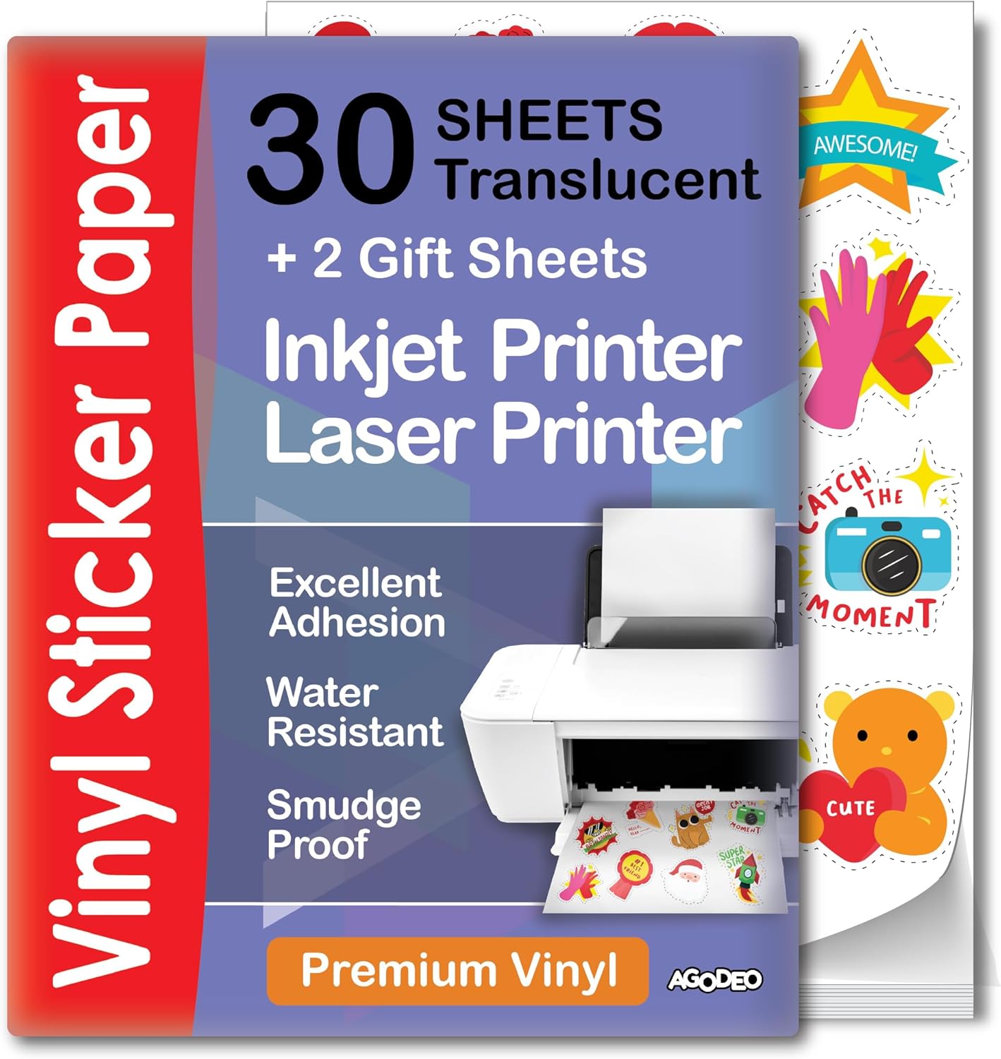 Premium Printable Vinyl Sticker Paper for Inkjet Printer - Translucent - US Letter Size