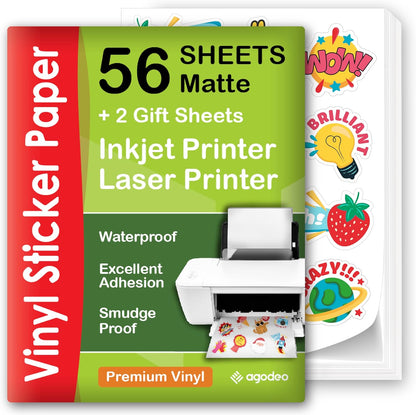 Premium Printable Vinyl Sticker Paper for Inkjet Printer - Matte - A4 Size