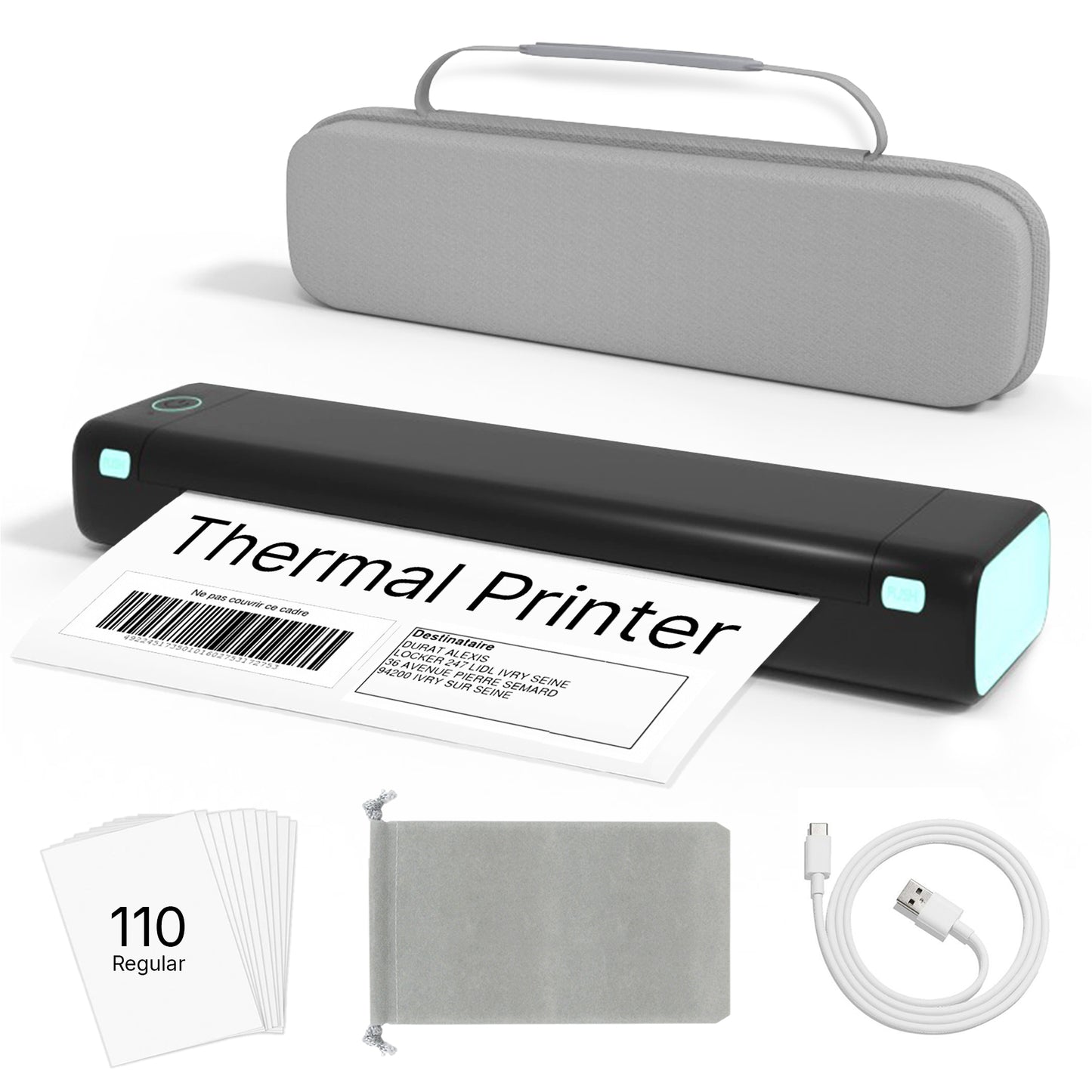 Portable A4 Thermal Printer - Wireless, Ink-Free, with 110 Sheets & Carrying Bag