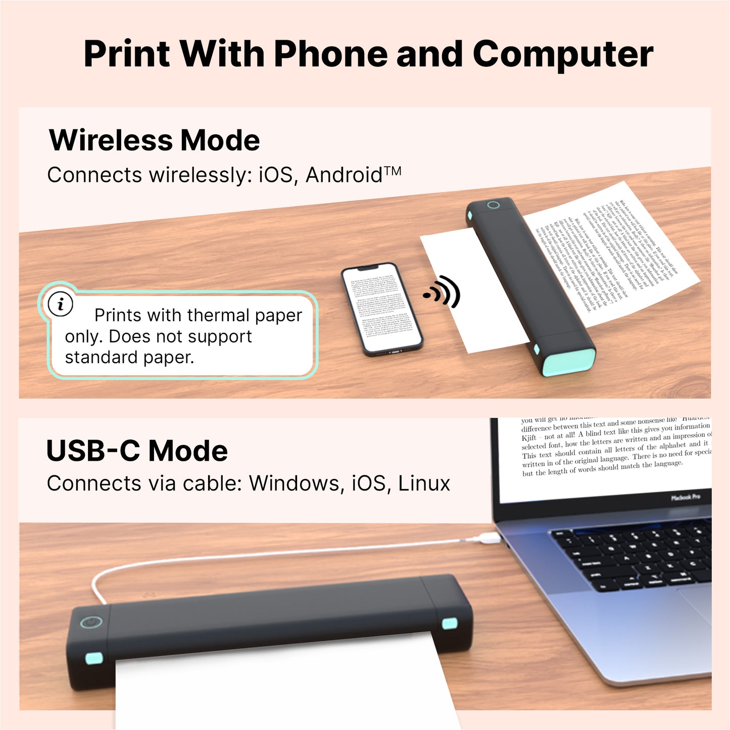 Portable A4 Thermal Printer - Wireless, Ink-Free, with 110 Sheets & Carrying Bag