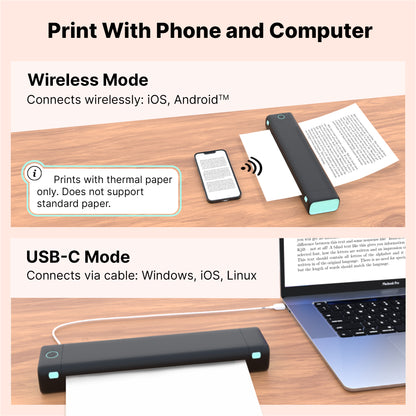 Portable A4 Thermal Printer - Wireless, Ink-Free, with 110 Sheets & Carrying Bag