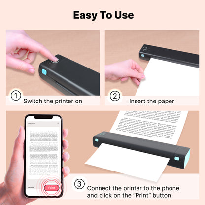 Portable A4 Thermal Printer - Wireless, Ink-Free, with 110 Sheets & Carrying Bag